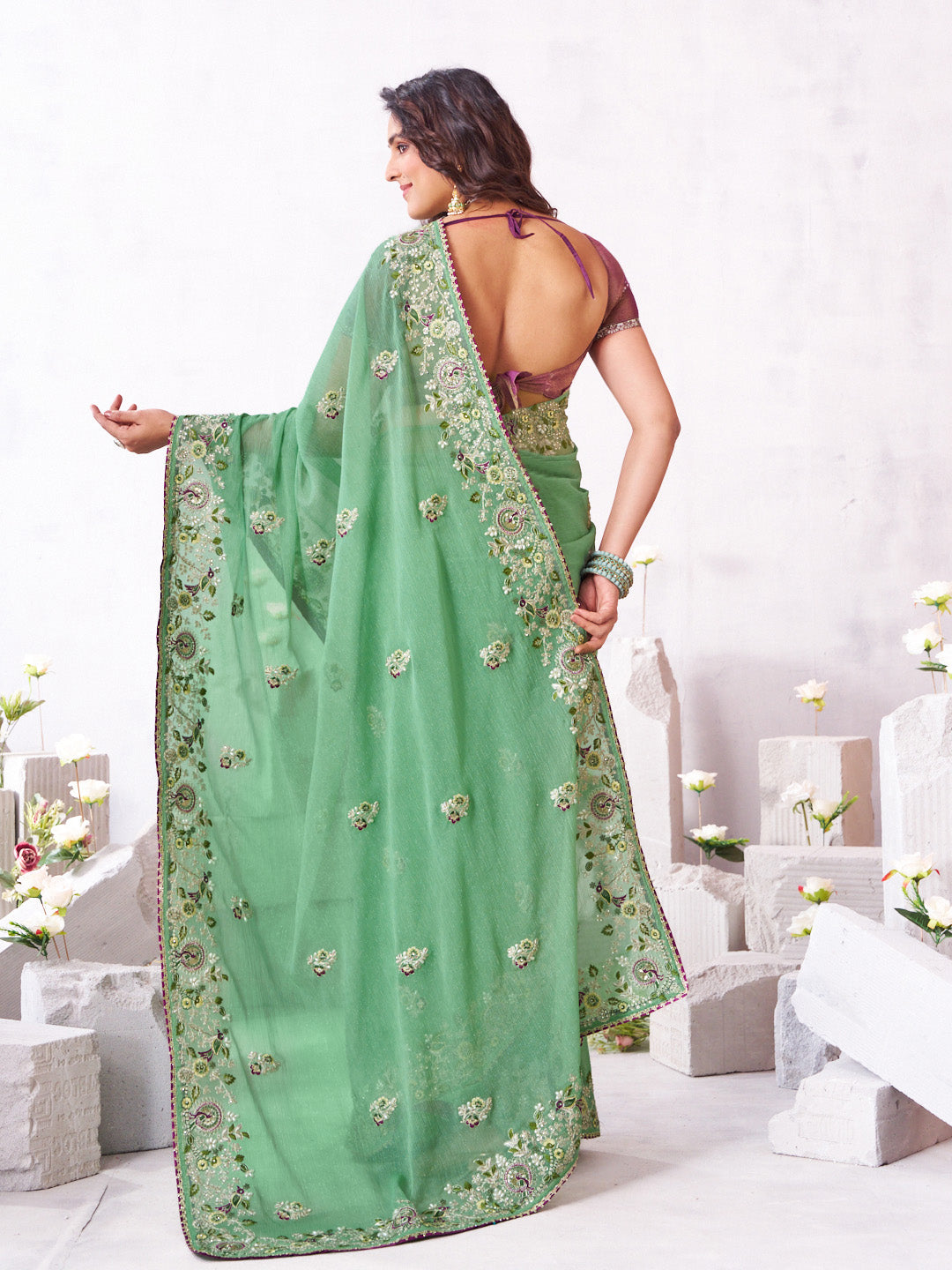 Laxmipati Arpita Green Tissue Organza Embroidered Saree
