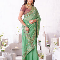 Laxmipati Arpita Green Tissue Organza Embroidered Saree