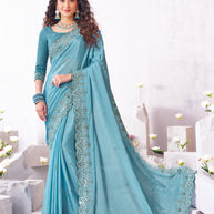 Laxmipati Arpita Blue Chiffon Embroidered Saree
