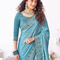 Laxmipati Arpita Blue Chiffon Embroidered Saree