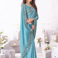 Laxmipati Arpita Blue Chiffon Embroidered Saree