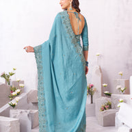 Laxmipati Arpita Blue Chiffon Embroidered Saree