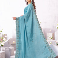 Laxmipati Arpita Blue Chiffon Embroidered Saree