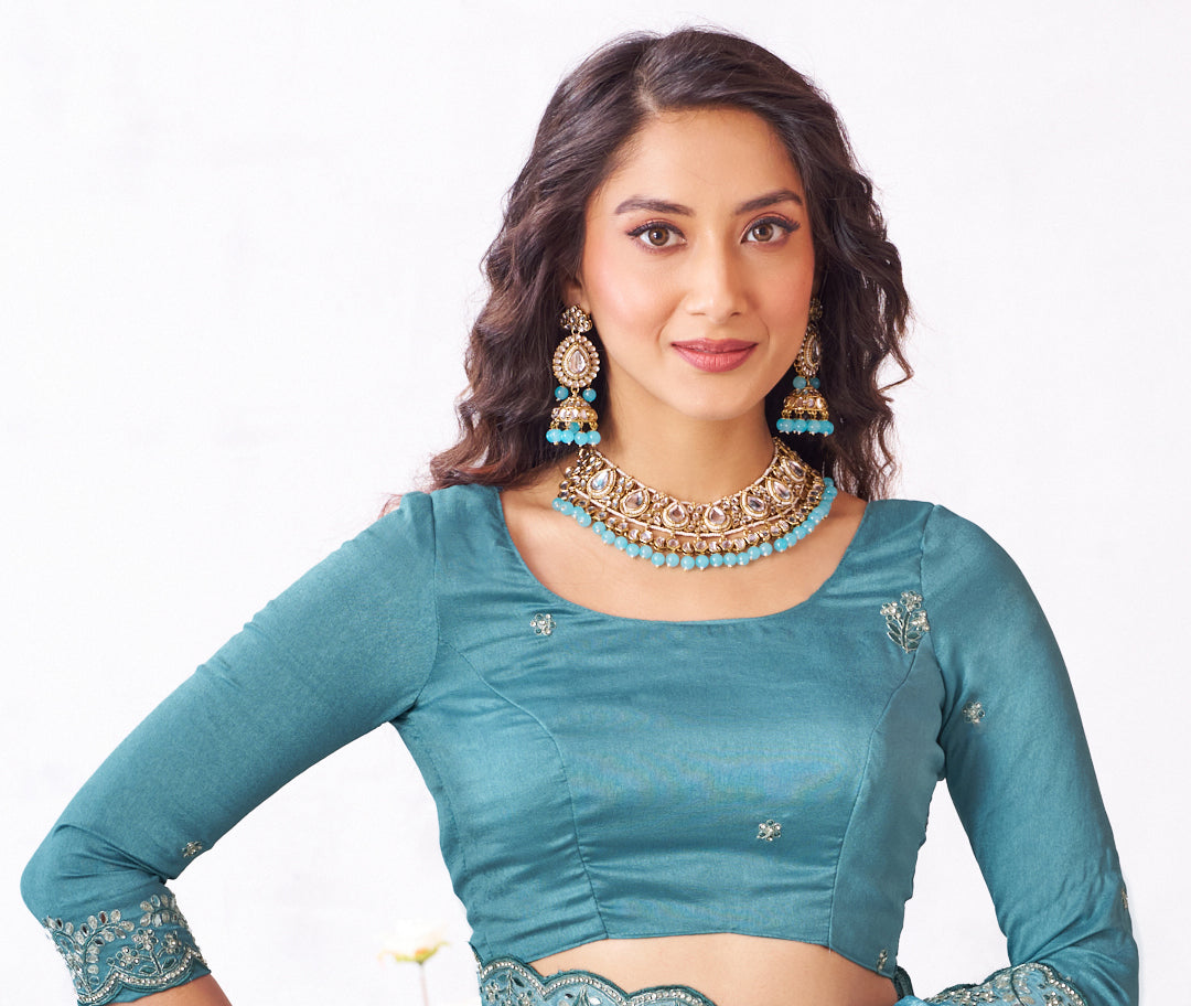 Laxmipati Arpita Blue Chiffon Embroidered Saree