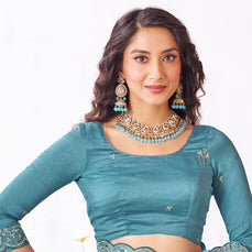 Laxmipati Arpita Blue Chiffon Embroidered Saree