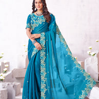 Laxmipati Arpita Blue Tissue Organza Embroidered Saree