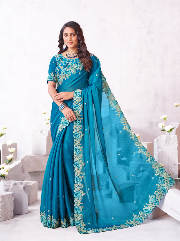 Laxmipati Arpita Blue Tissue Organza Embroidered Saree