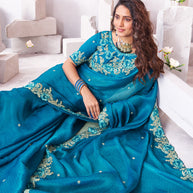 Laxmipati Arpita Blue Tissue Organza Embroidered Saree
