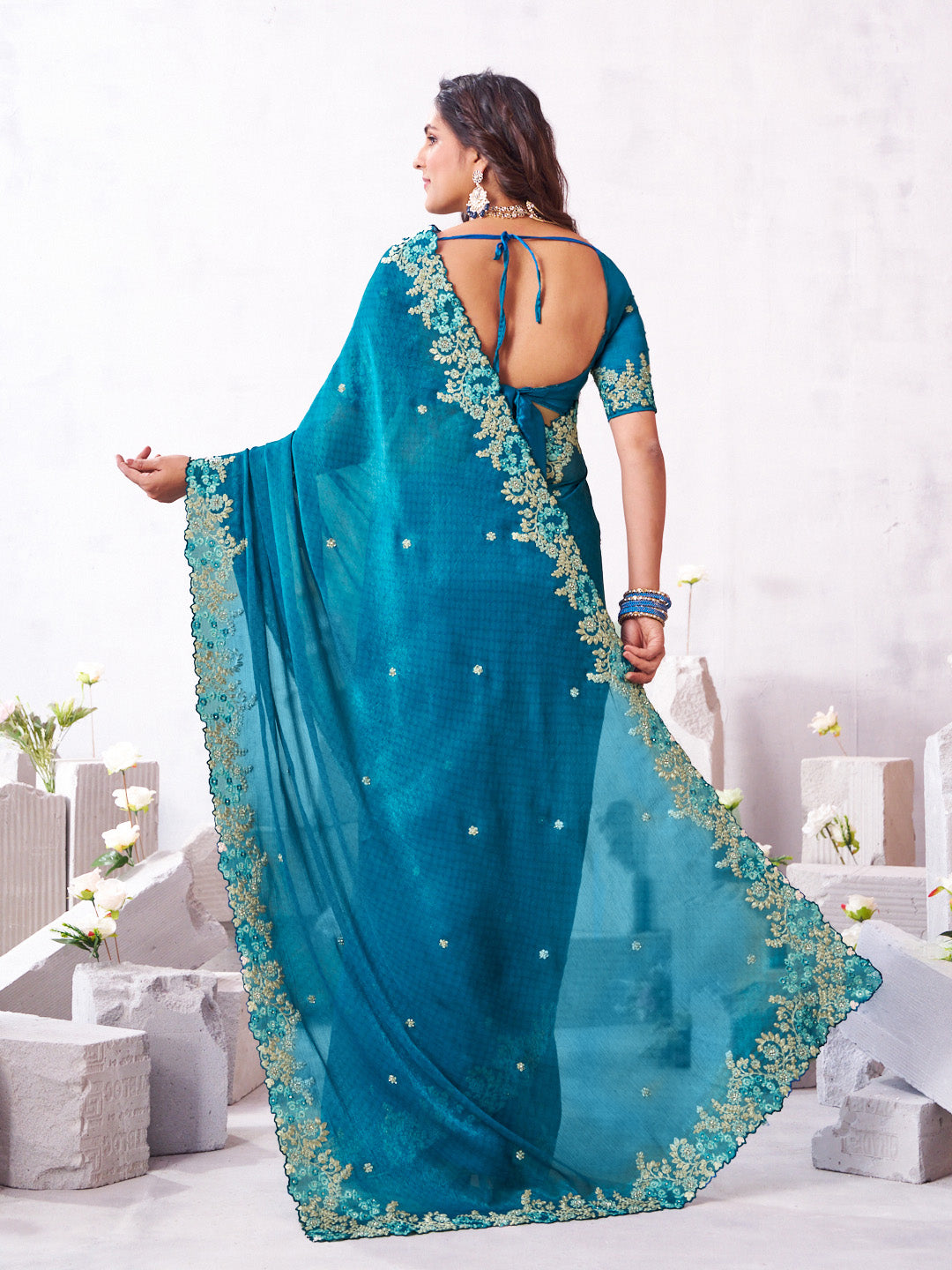 Laxmipati Arpita Blue Tissue Organza Embroidered Saree