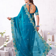 Laxmipati Arpita Blue Tissue Organza Embroidered Saree
