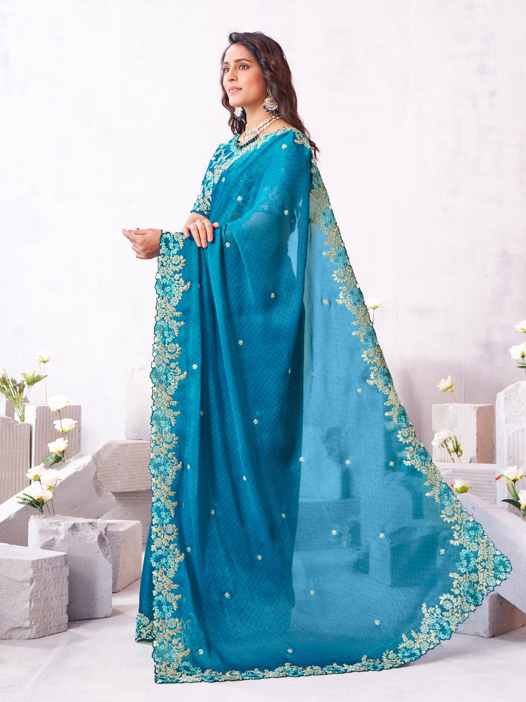 Laxmipati Arpita Blue Tissue Organza Embroidered Saree