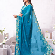 Laxmipati Arpita Blue Tissue Organza Embroidered Saree