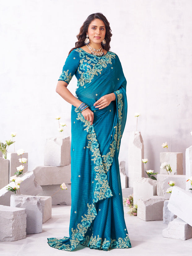 Laxmipati Arpita Blue Tissue Organza Embroidered Saree