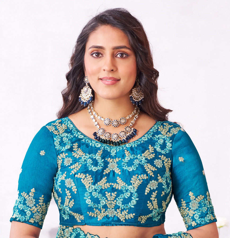 Laxmipati Arpita Blue Tissue Organza Embroidered Saree