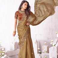 Laxmipati Arpita Brown Silk Blend Embroidered Saree