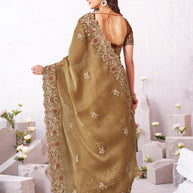 Laxmipati Arpita Brown Silk Blend Embroidered Saree