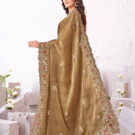 Laxmipati Arpita Brown Silk Blend Embroidered Saree