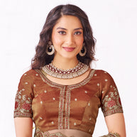 Laxmipati Arpita Brown Silk Blend Embroidered Saree