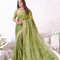 Laxmipati Arpita Green Chiffon Embroidered Saree