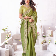 Laxmipati Arpita Green Chiffon Embroidered Saree