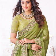 Laxmipati Arpita Green Chiffon Embroidered Saree