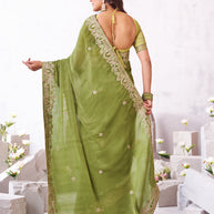 Laxmipati Arpita Green Chiffon Embroidered Saree