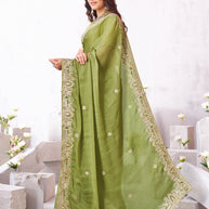 Laxmipati Arpita Green Chiffon Embroidered Saree