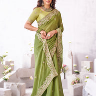 Laxmipati Arpita Green Chiffon Embroidered Saree