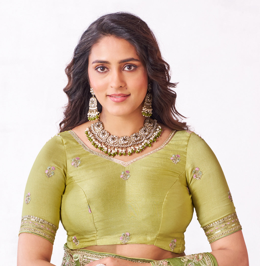 Laxmipati Arpita Green Chiffon Embroidered Saree
