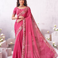 Laxmipati Arpita Pink Silk Blend Embroidered Saree