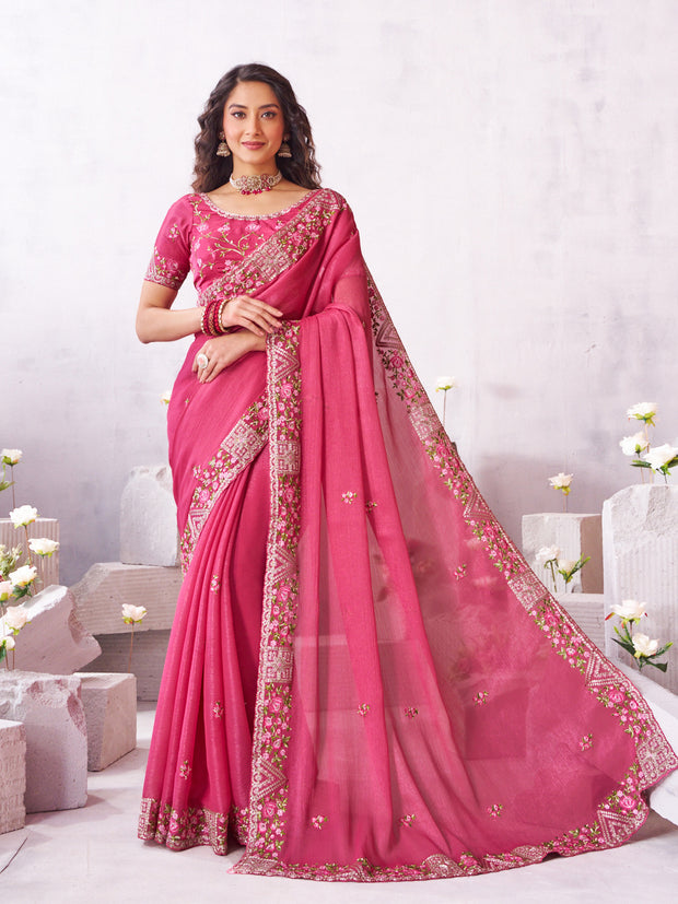 Laxmipati Arpita Pink Silk Blend Embroidered Saree