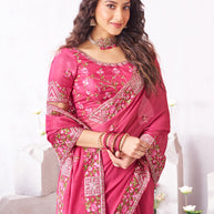 Laxmipati Arpita Pink Silk Blend Embroidered Saree