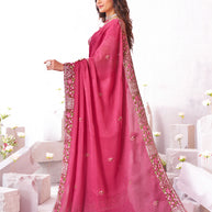 Laxmipati Arpita Pink Silk Blend Embroidered Saree