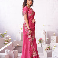 Laxmipati Arpita Pink Silk Blend Embroidered Saree