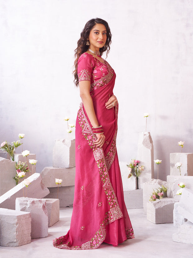 Laxmipati Arpita Pink Silk Blend Embroidered Saree