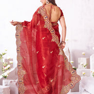 Laxmipati Arpita Red Silk Blend Embroidered Saree
