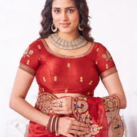 Laxmipati Arpita Red Silk Blend Embroidered Saree