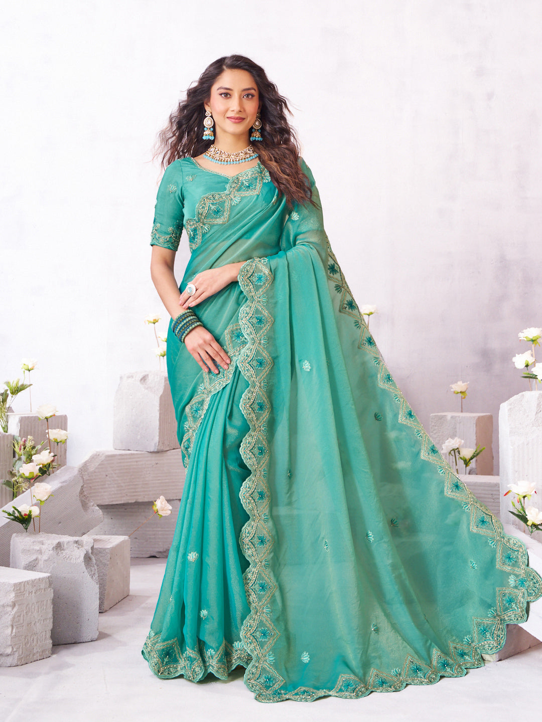Laxmipati Arpita Blue Silk Blend Embroidered Saree