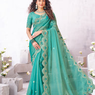Laxmipati Arpita Blue Silk Blend Embroidered Saree