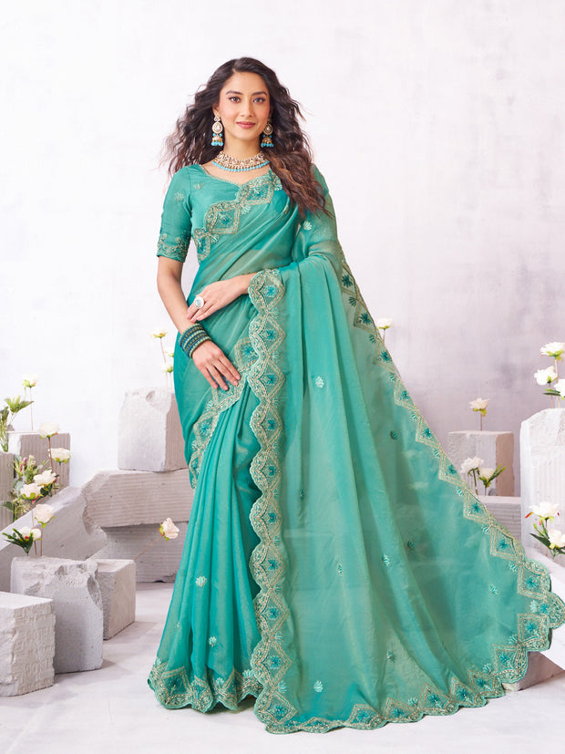 Laxmipati Arpita Blue Silk Blend Embroidered Saree
