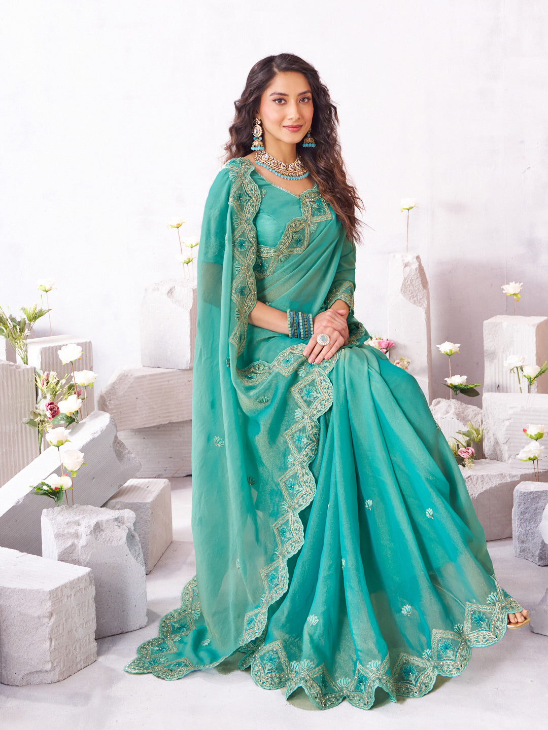 Laxmipati Arpita Blue Silk Blend Embroidered Saree