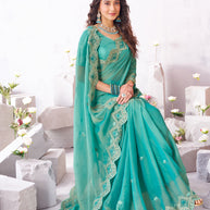 Laxmipati Arpita Blue Silk Blend Embroidered Saree