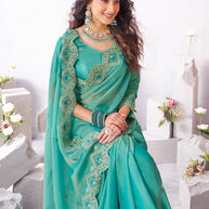 Laxmipati Arpita Blue Silk Blend Embroidered Saree