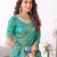 Laxmipati Arpita Blue Silk Blend Embroidered Saree