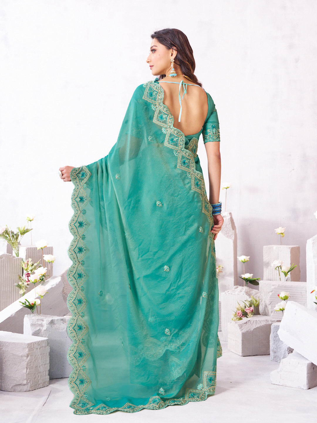 Laxmipati Arpita Blue Silk Blend Embroidered Saree