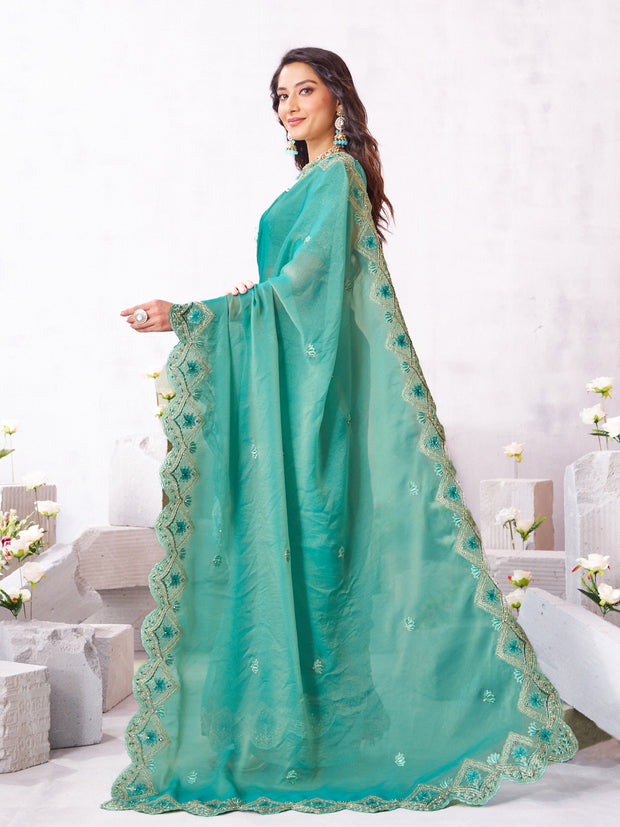 Laxmipati Arpita Blue Silk Blend Embroidered Saree