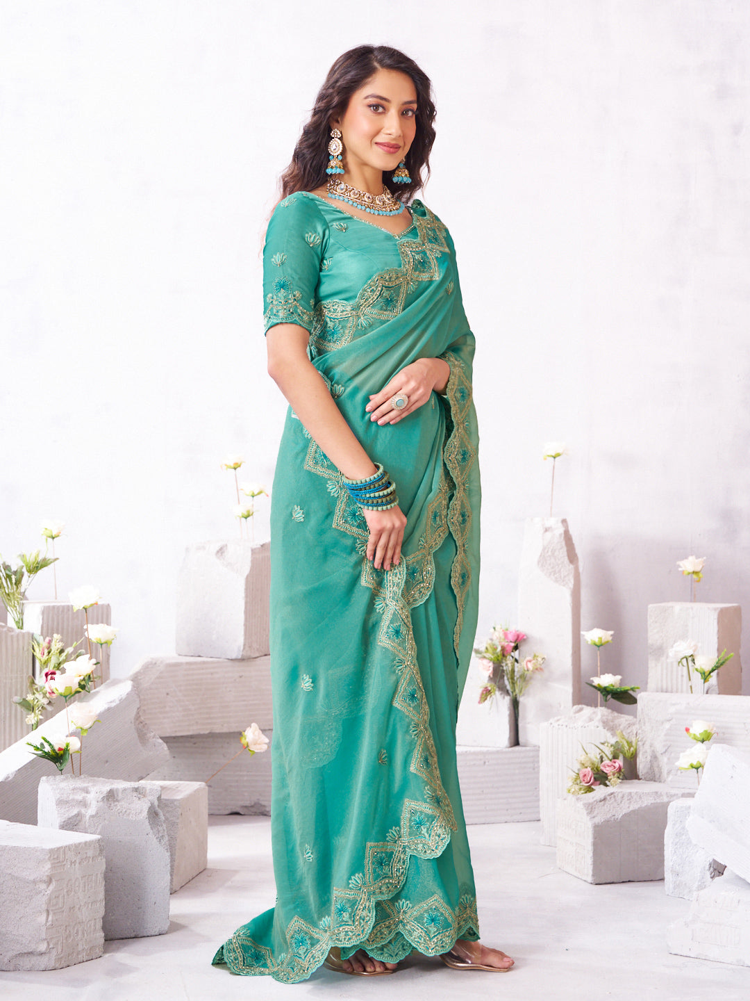 Laxmipati Arpita Blue Silk Blend Embroidered Saree
