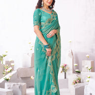 Laxmipati Arpita Blue Silk Blend Embroidered Saree