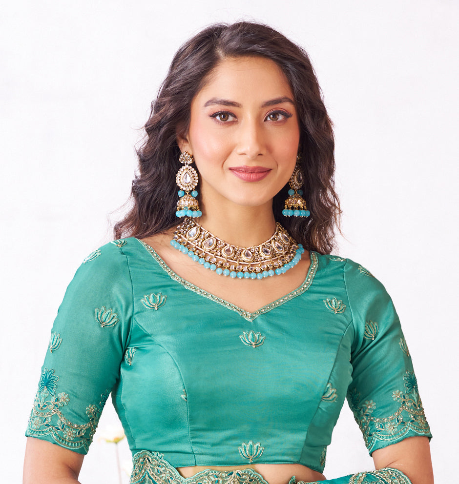 Laxmipati Arpita Blue Silk Blend Embroidered Saree