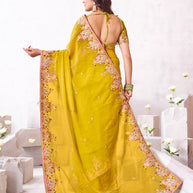 Laxmipati Arpita Mustard Chiffon Embroidered Saree